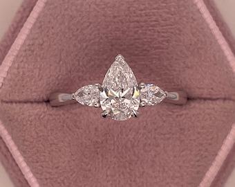 1.30 Carat D color VVS2 Clarity IGI Certified Three Stone Pear Shape Excellent Cut Lab Grown Diamond Engagement Ring 14k White  Gold