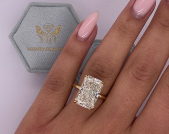 AMAZING 7 carat IGI Certified E Color VVS2 Clarity Radiant Cut Lab Grown Diamond Solitaire Engagement Ring 14k Yellow Gold