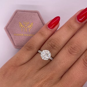 2.8 Carat IGI CERTIFIED D color VVS2 Clarity Round Cut Lab Grown Diamond Solitaire Engagement Ring 14k White Gold Pave Most Popular Style