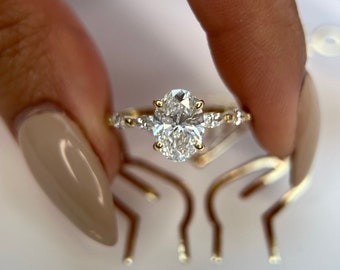 2 Carat D Color VVS2 Clarity IGI Certified Lab Grown Oval Cut Diamond Hidden Halo Engagement Ring Side Round & Marquise Diamonds Yellow Gold