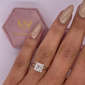 2 Carat IGI Certified E color VVS2 Clarity Asscher Cut Lab Grown Diamond Solitaire Engagement Ring 14k White Gold
