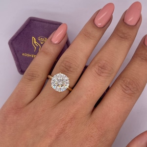 3 Carat E color VVS2 Clarity IGI Certified  Round Brilliant IDEAL Cut Lab Grown Diamond Solitaire  Ring 14k Yellow Gold 6 Prongs Best Price