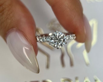1.2 Carat D Color VVS2 Clarity IGI Certified Round Ideal Cut Lab Grown Diamond Pave Set Engagement Ring 14k White Gold Popular and Stylish