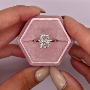 3 carat IGI Certified E Color VVS2 Clarity Radiant Cut Lab Diamond Solitaire Hidden Halo Engagement Ring 14k White Gold