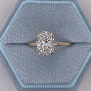 Bague de fiançailles solitaire avec diamants cultivés en laboratoire certifiés IGI, couleur E, pureté VVS2, ovale E 2 carats, or jaune 14 carats