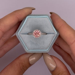 Fancy VIVID Pink Color VS1 Clarity 1.30 Carat IGI Certified Ideal Cut Lab Grown Diamond Halo Engagement Ring 14k White Gold