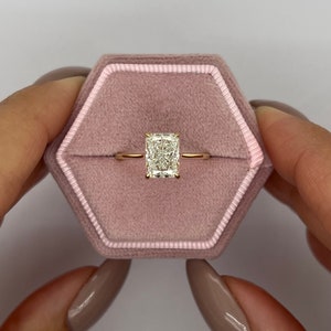 2.05 Carat IGI CERTIFIED E/VVS2 Radiant Cut Lab Grown Diamond Solitaire Engagement Ring 14k Yellow Gold with Hidden Halo Round Diamonds