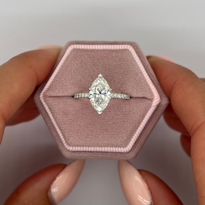 2.3 carat D color VVS2 Clarity IGI Certified Marquise Cut Lab Created Diamond Hidden Halo Engagement Ring Side Round Diamonds 14k White Gold