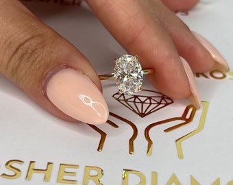 2 Carat Oval E/VVS2 Diamond Solitaire Engagement Ring, Lab Diamond Hidden Halo Engagement Ring, Lab Created Diamond Ring, 14k Yellow Gold