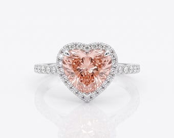 3.5 Carat Total IGI Certified Fancy Vivid Pink Color VVS2 Clarity Heart Shape Lab Grown Halo Diamond Engagement Ring 18k White Gold