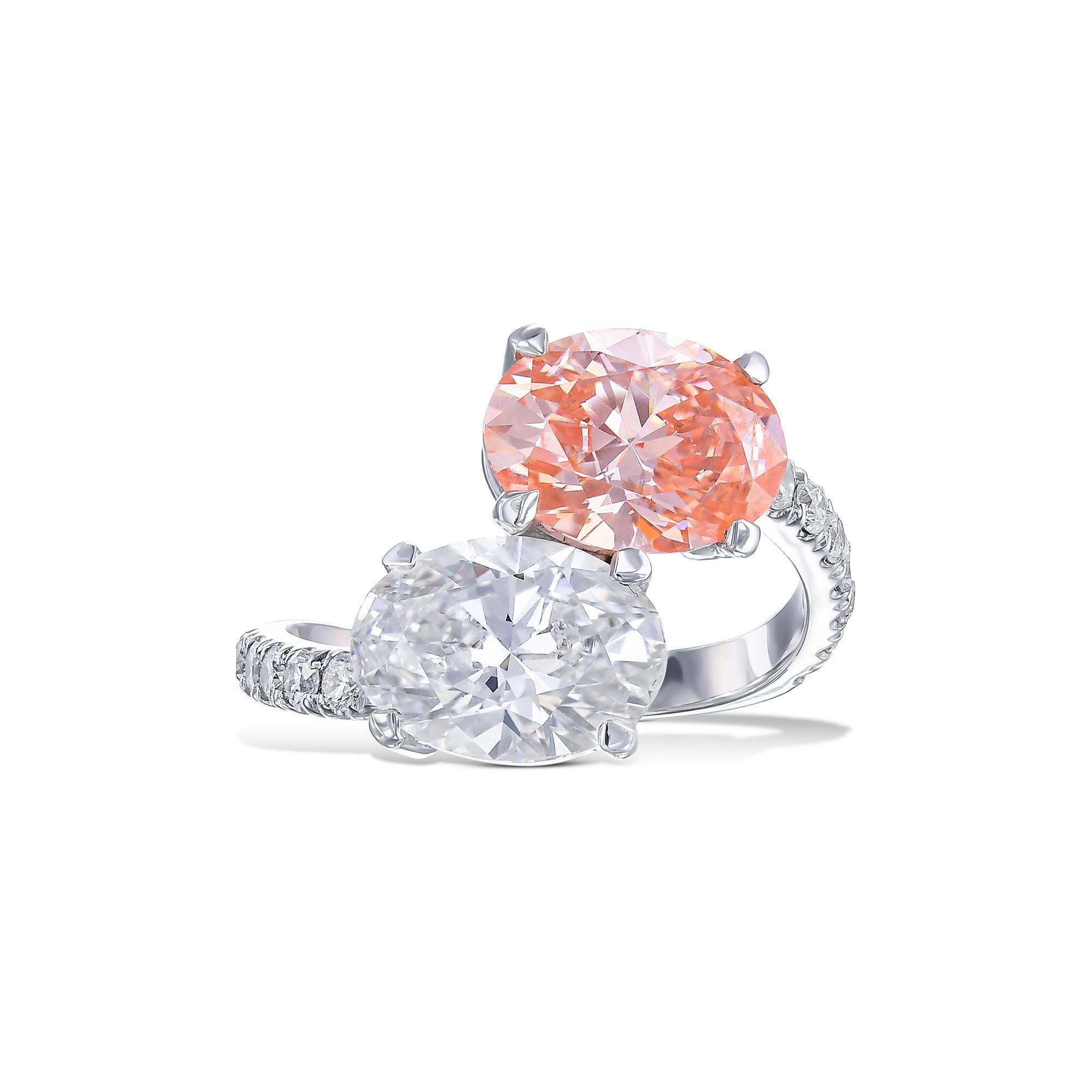 4.35 Ctw Vivid Pink and D Color VVS2 Two Stone Oval Lab Diamond