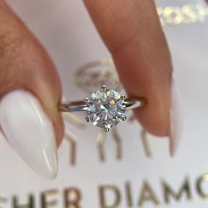 1.5 Carat D/VVS2 IGI Certificate Round Ideal Cut Lab Grown Diamond Solitaire Engagement Ring, Comfort Domed Band 6 Prong 14k White Gold
