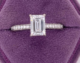 2.75 carat D Color VVS2 Clarity IGI Certified Emerald Cut Lab Grown Diamond Hidden Halo Engagement Ring 14k Yelow Gold