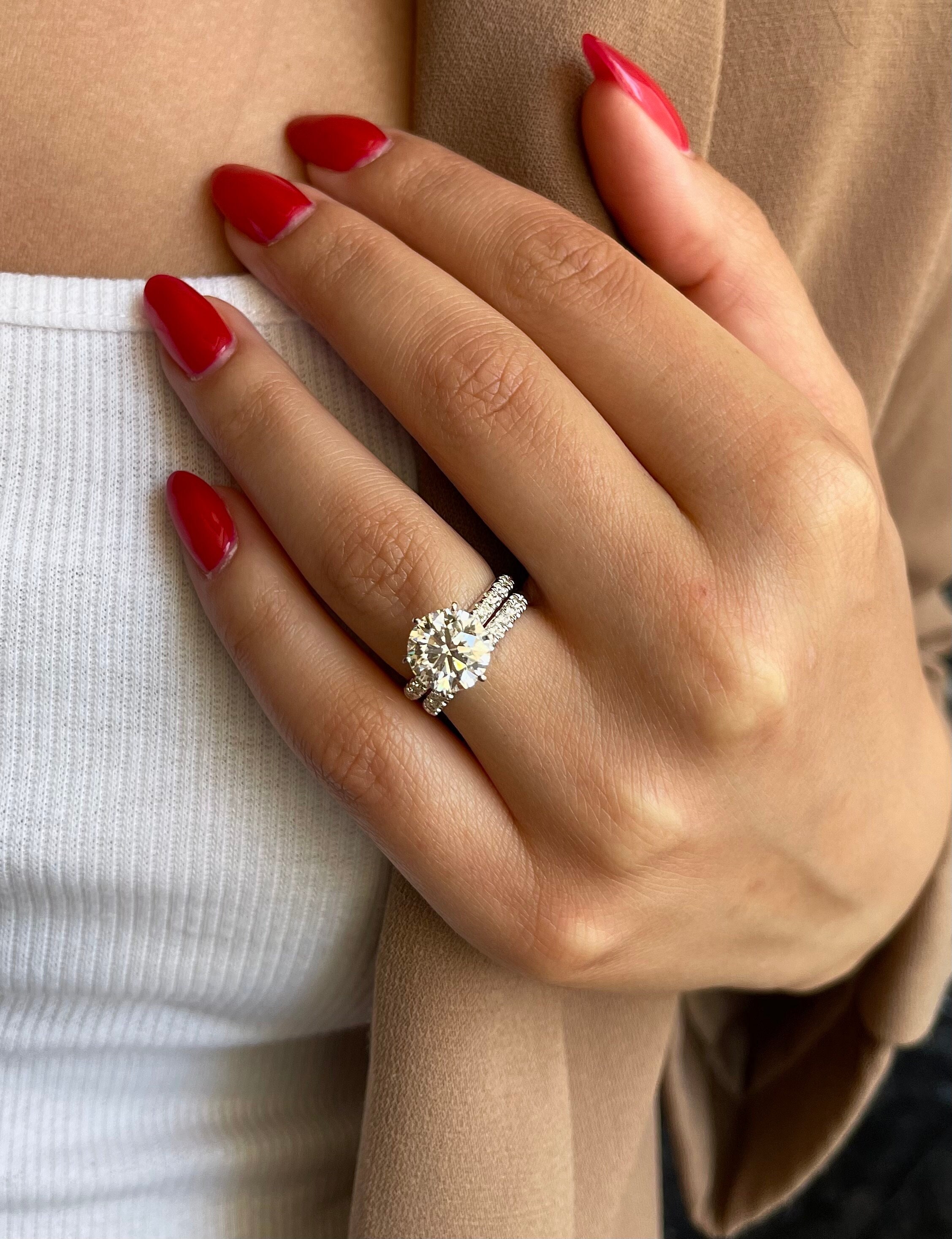 3.5 Carat E color VVS2 Clarity IGI Certified Round  Brilliant Ideal Cut Lab Grown Diamond Engagement Ring Set, Matching Round Wedding Band