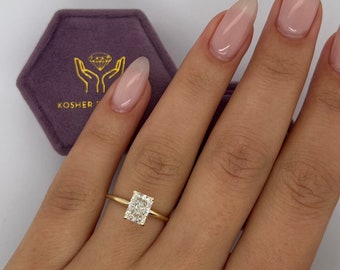 1 Carat D Color VVS2 Clarity IGI Certified Elonagted Radiant Cut Lab Grown Diamond Solitaire Engagement Ring 14k Yellow Gold