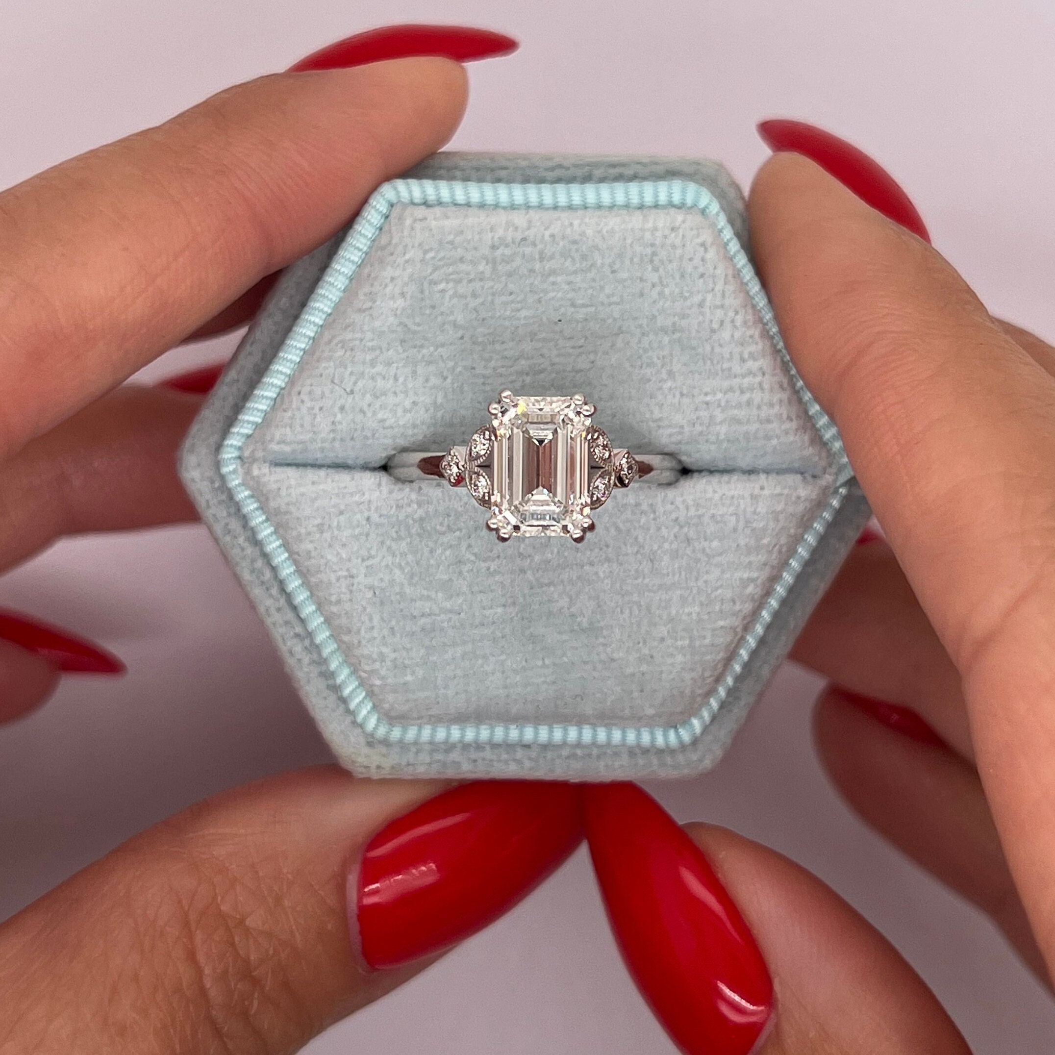 1.6 Carat E Color VVS2 Clarity IGI Certified Emerald Cut Lab Grown Antique Style Diamond Engagement Ring Side Round Diamonds 14k White Gold Etsy