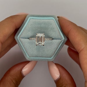 3.30carat IGI Certified E Color VVS2 Clarity Emerald Cut Lab Grown Diamond Solitaire Hidden Halo Engagement Ring  14k White Gold