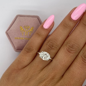 2.50 Carat IGI Certified E/VVS2 Oval Excellent Cut Lab Created EAST-WEST Style Diamond Solitaire Engagement Ring 14k White Gold Trendy