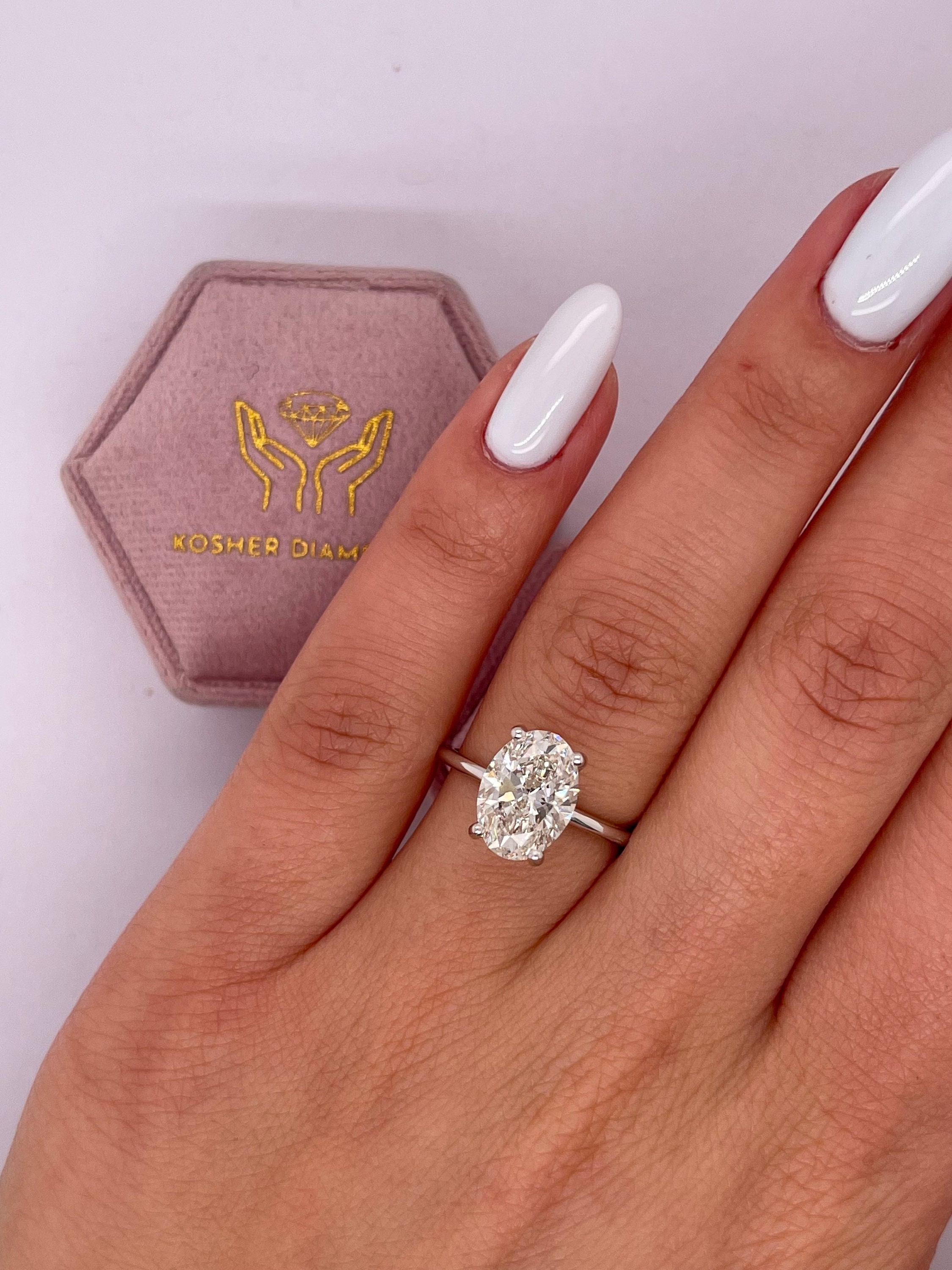 2.5 Carat Oval F VS1 Diamond Solitaire Engagement Ring CVD Diamond Hidden Halo Engagement Ring Lab Created Diamond Ring 14k White Gold