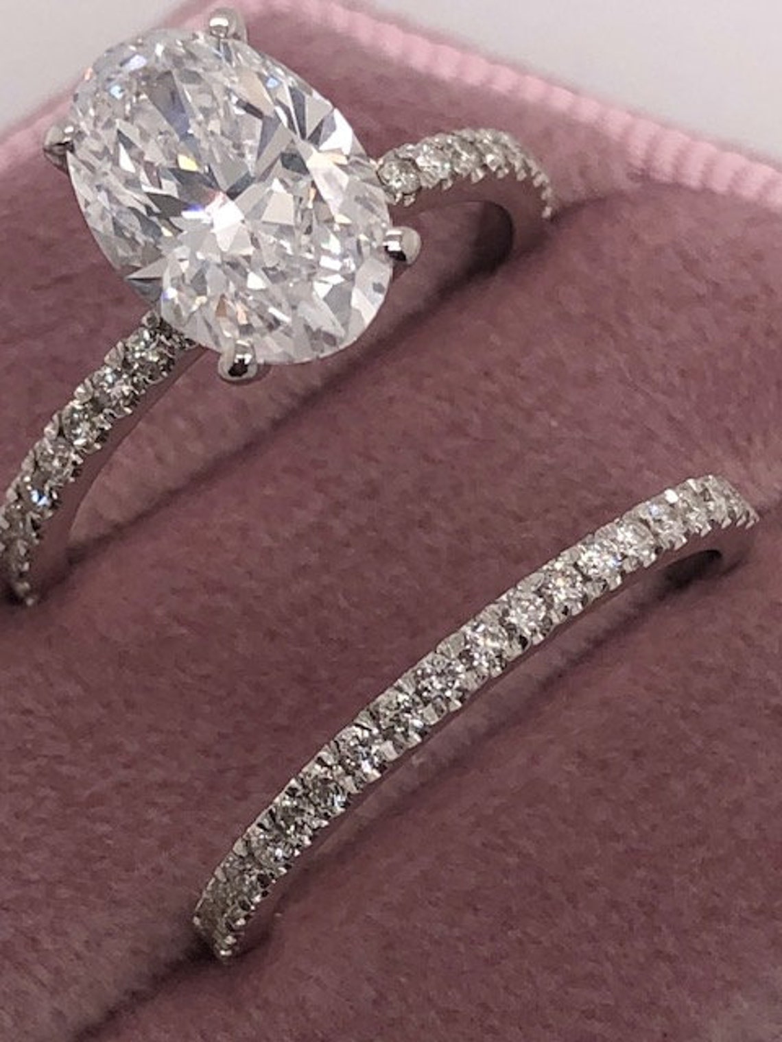 3 Carat Lab Grown Oval Diamond Engagement Ring Set Matching Etsy