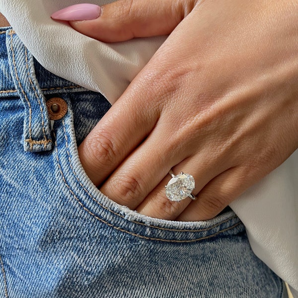 ZELDZAME D-kleur VVS2 Clarity 4 karaat IGI-gecertificeerd ovaal geslepen lab gemaakt diamanten solitaire verlovingsring 14k witgoud