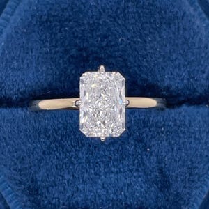 Two Tone Compass Set 2 Carat E Color VVS2 Clarity IGI Certified Elongated Radiant Cut Lab Grown Diamond Solitaire Engagement Ring 14k Gold