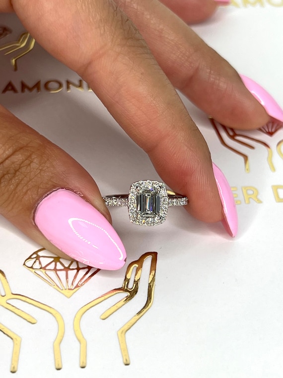 carat E/VVS2 IGI Certified Emerald Cut Lab Grown Diamond Halo  Engagement Ring, 14k White Gold, KOSHER DIAMONDS #1 Lab Created Jewelry