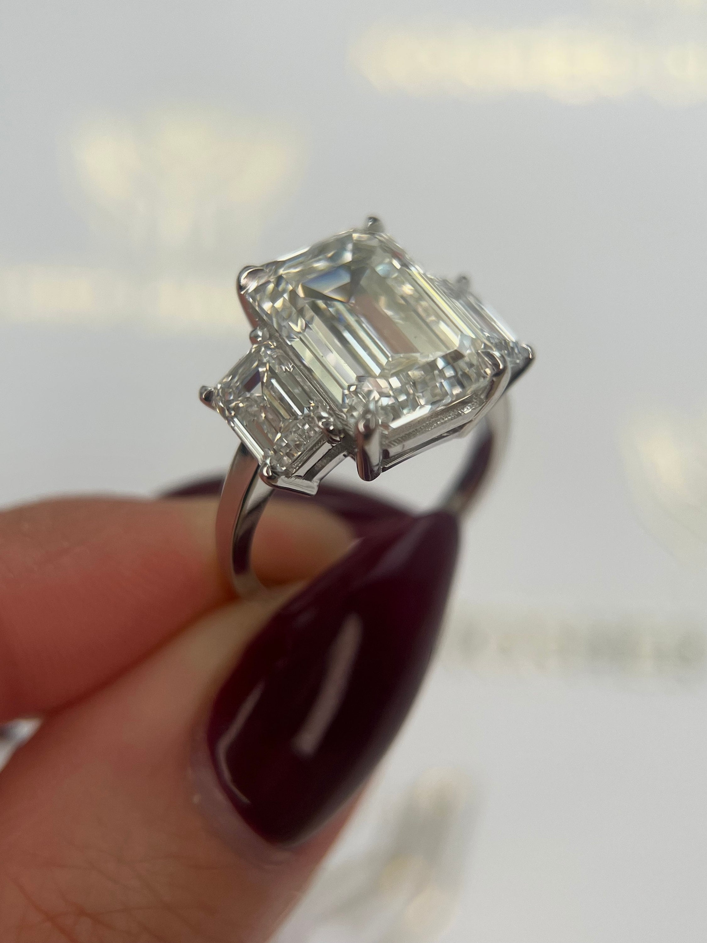 6 Carat IGI Certified E Color VVS2 Clarity Three Stone Emerald Cut