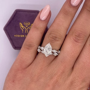 UNIQUE RARE Design 4.18 carat F/VS1 IGI Certified Marquise Cut Lab Diamond Engagement Ring & Diamond Matching Band, 14k White Gold Ring Set