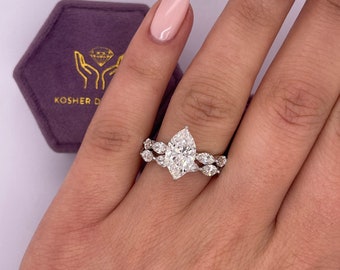 UNIQUE RARE Design 4.18 carat E/VVS2 IGI Certified Marquise Cut Lab Diamond Engagement Ring & Diamond Matching Band, 14k White Gold Ring Set