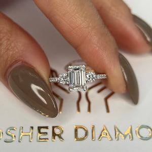 1.35 Carat E Color VVS2 Clarity IGI Certified Emerald Cut Lab Grown Pave Diamond Engagement Ring 14k White Gold Ring Side Round Cut Diamonds
