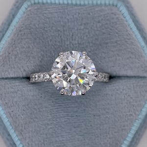 3.35 Carat E Color VVS2 Clarity IGI Certified Round Ideal Cut Lab Grown Diamond Hidden Halo Engagement Ring 14k White Gold 6 Prongs