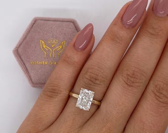 IGI Certified D/VVS2 Radiant Cut Lab Diamond Engagement Ring, 14k Yellow Gold