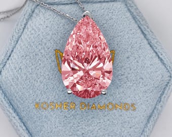 8 Carat Fancy Vivid Pink Color VVS2 Clarity IGI Certified Pear Cut Lab Grown Diamond Solitaire Pendant  14k White Gold