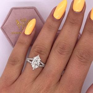 2.30 Carat Total  D Color VVS2 Clarity IGI Certified Marquise Cut Lab Grown Split Shank Diamond Engagement Ring 14k White Gold Ring