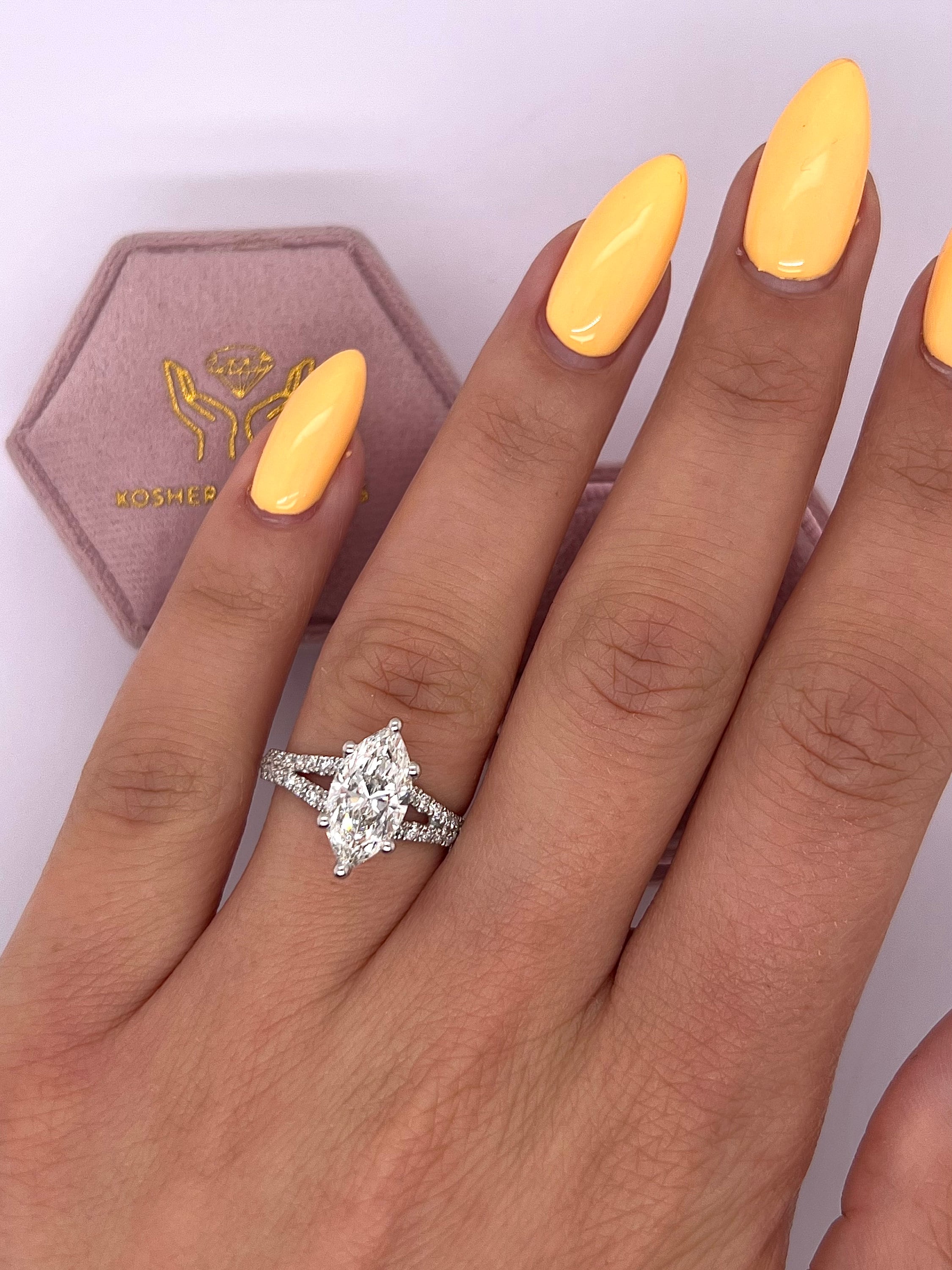 2.30 Carat Total D Color VVS2 Clarity IGI Certified Marquise Cut Lab Grown Split Shank Diamond Engagement Ring 14k White Gold Ring