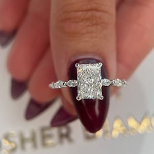 2 Carat D color VVS2 Clarity IGI CERTIFIED Elongated Radiant Cut Lab Grown Hidden Halo Side Marquise Cut Diamond Engagement Ring 14k Gold