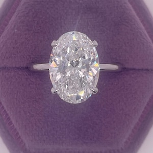5.15 Carat Total IGI Certified E Color VVS2 Clarity Oval Lab Grown Diamond Solitaire Hidden Halo Engagement Ring 14k White Gold