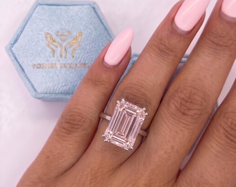 BIGGEST PINK Lab Diamond 14.59 Carat Fancy Intense Pink Color VVS2 Clarity IGI Certified Emerald Cut Solitaire Engagement Ring 18k Gold