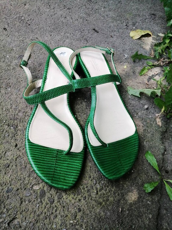 green sandals low heel