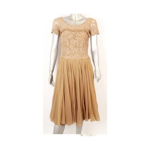 Vintage Howard Greer nude lace dress silk dresss/m