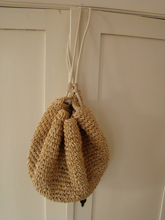 Vintage straw bag drawstring bag woven backpack ju