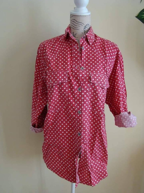 Vintage Polka Dot Shirt Womens Shirt Red White Shirt Sz M Etsy