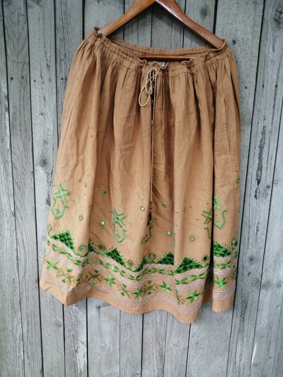Vintage maxi skirt made in India brown cotton skir