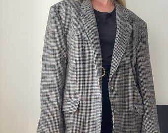 Vintage Oversized Grey Wool Blazer: Modern Style Jacket