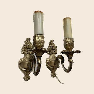 1980s Vintage Brass Sconce Pair,  Antique Wall Light 2 pcs, Classic Academia Aesthetic Home Decor