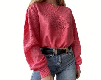 Vintage 90s Pink Knitted Pullover Sweater, Funky Style