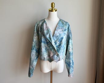 Vintage Pastel Blue Shiny Blouse, Soirelle Cotton & Viscose Jacket, Pre-loved Curated Clothing, Handpicked Vintage