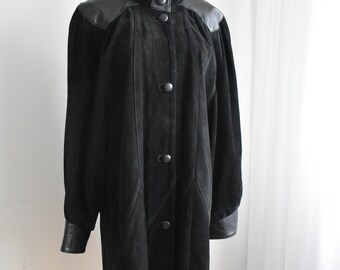 Vintage Black Leather Trench Coat, 90s Gothic Moto Jacket