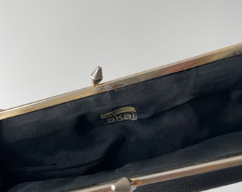 Elegant Vintage Black Purse, Classic Clutch Gold Kiss Lock